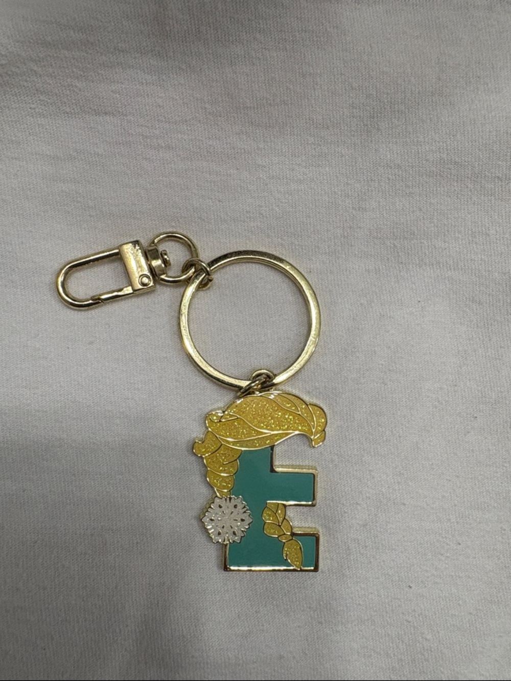 Disney Parks  E Rapunzel Tangled Alphabet Letter Keychain Gold Tone